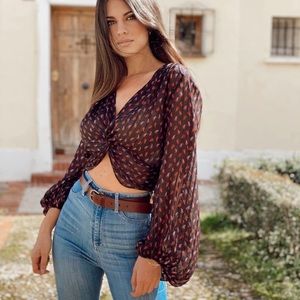 Zara Front Twist Paisley Crop Top RETAIL $49